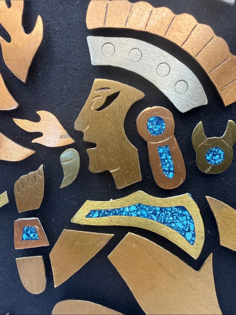 MCM Copper, Brass and Turquoise Aztec Dancer Art Handmade Metalwork Decor